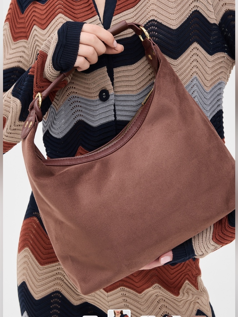 8 Other Reasons Brown Suede-Look Hobo Shoulder Bag